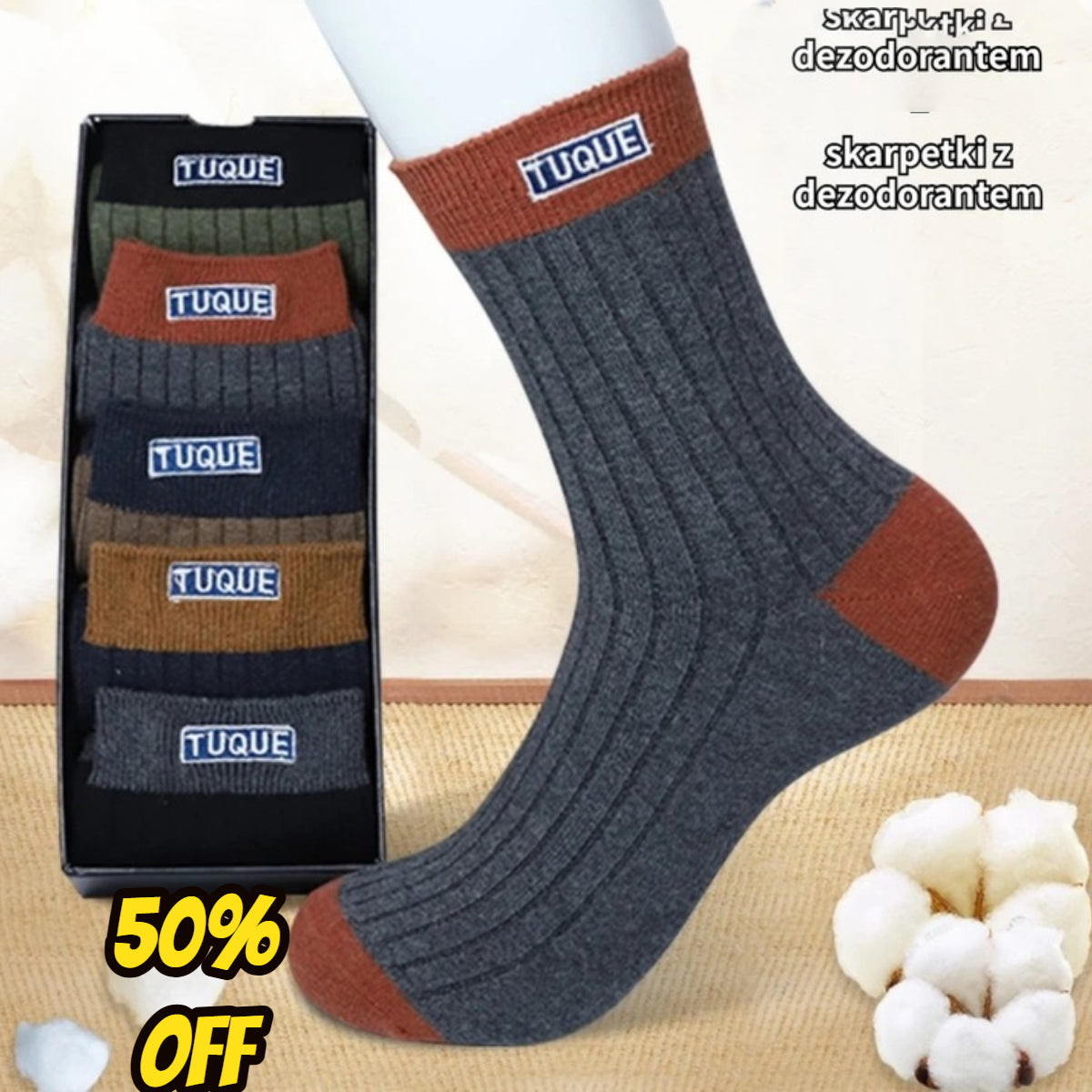 😍🧦【10 par】2024 Nowe męskie bawełniane skarpetki z dezodorantem pochłaniającym pot 3858798