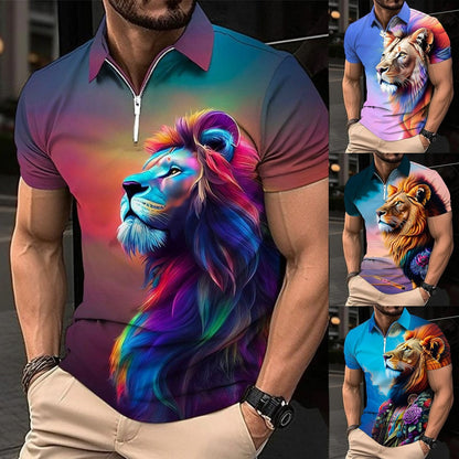 🔥【50% taniej na każdą sztukę】🔥【XXS-5XL】Męska koszulka polo z 3D nadrukiem wzoru lwa