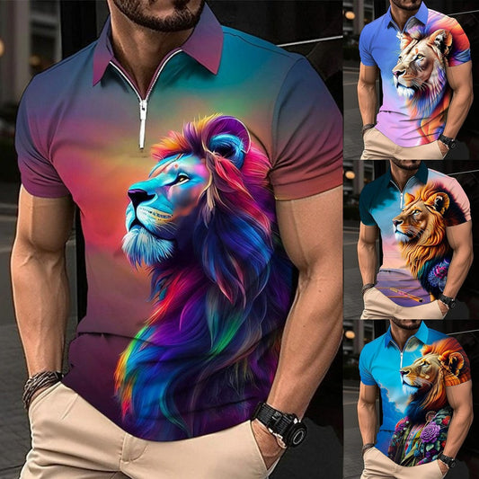 🔥【50% taniej na każdą sztukę】🔥【XXS-5XL】Męska koszulka polo z 3D nadrukiem wzoru lwa