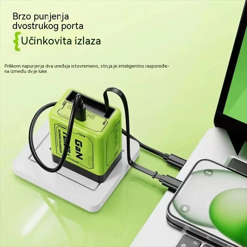 GaN 2-u-1 zidni punjač s uvlačivim kabelom