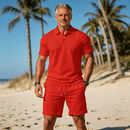 【S~3XL】Męski komplet składający się z koszuli z krótkim rękawem i spodenek, idealny na nieformalne wakacje.
