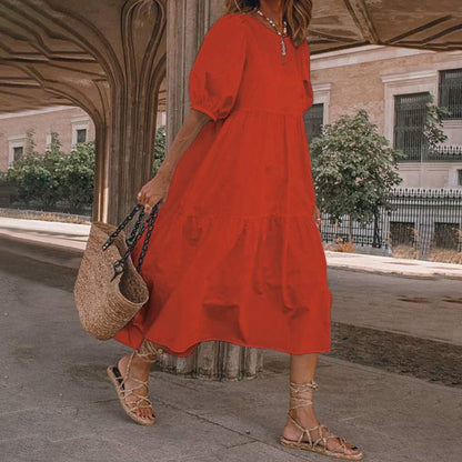 👗Nowość w ofercie 【S-5XL】Letnia sukienka damska w stylu boho z naturalnej bawełny i lnu, z retro okrągłym dekoltem