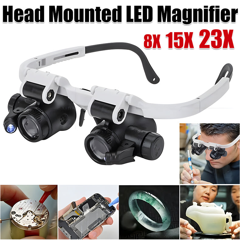 Brýle Lupa 8x 15x 23x Klenotník Hodinář Páskové Lupy Lupy LED světlo Optické sklo Nástroj Oprava Čtení Velkolepý