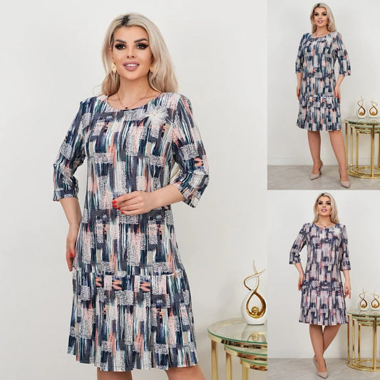 🎀【S-5XL】💃 Noua rochie eleganta de primavara cu maneca trei sferturi imprimata