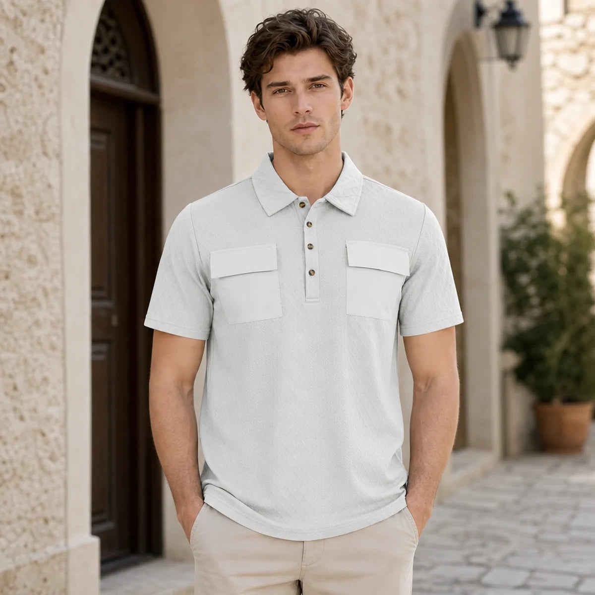 👔✨【M-3XL】Męska koszulka polo w stylu business-casual, o luźnym kroju i w rozmiarze plus-size, z dwiema kieszeniami zapinanymi na guziki