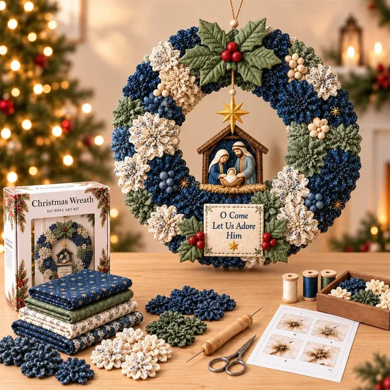 ⏰ ✨ Napravite božićni vijenac koji ćete s ponosom pokazati 🎄❤️ Komplet za izradu (3D tehnika umetanja tkanine) s uključenim podukama i vodičem.