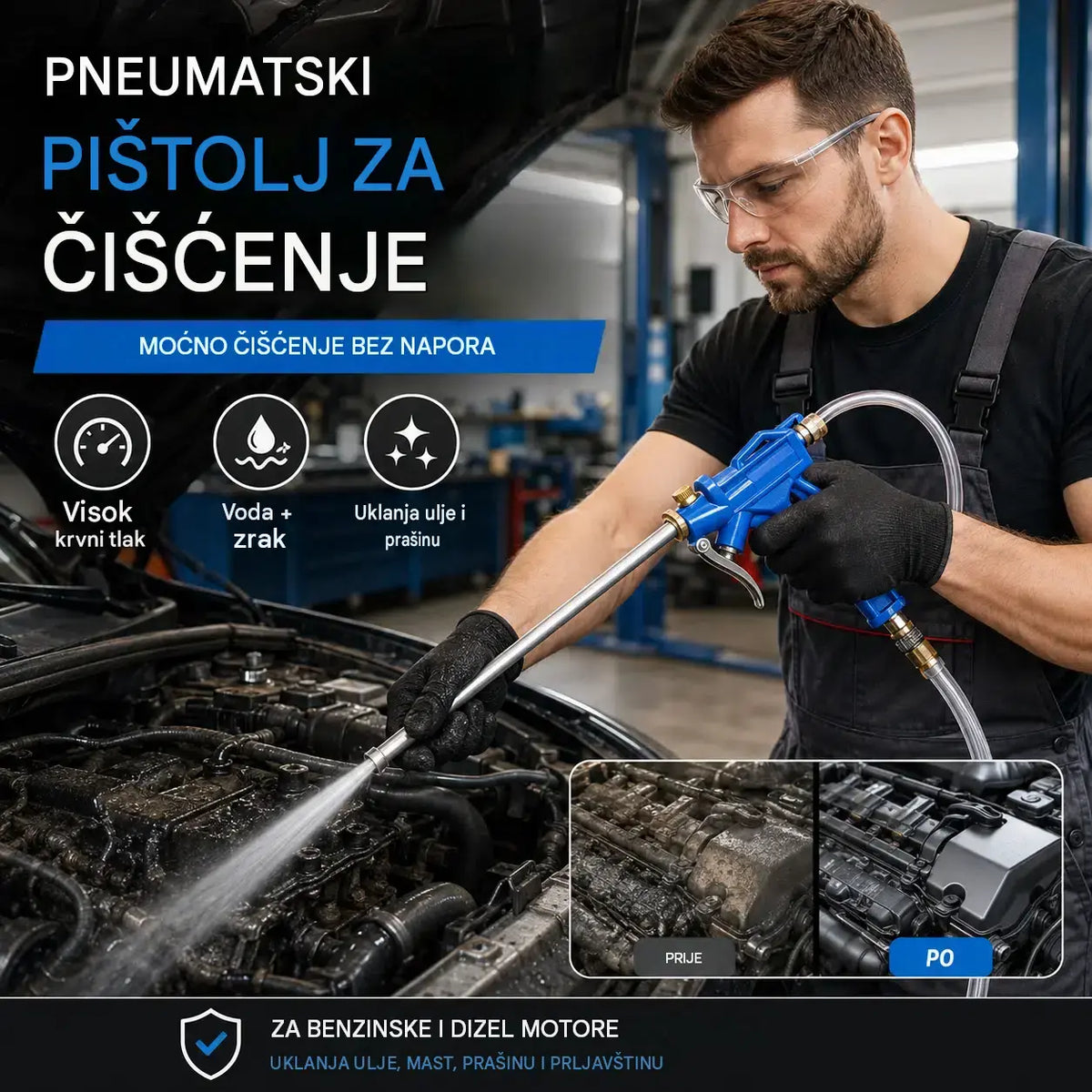 🚗💦 Pneumatski pištolj za čišćenje 2 u 1 — Snažan protok zraka i mlaz vode pod visokim pritiskom za temeljito čišćenje 🔥