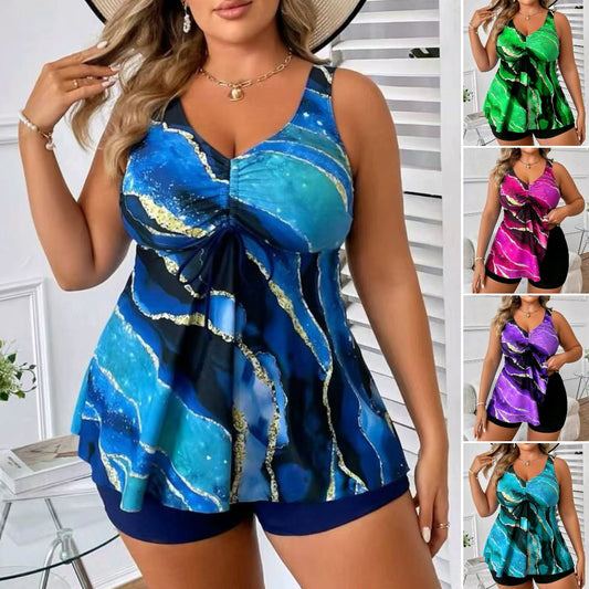 👙【50% zniżki】【S-4XL】👙🌺Letni damski dwuczęściowy kostium kąpielowy z nadrukiem w fale, modny i przyciągający wzrok, przyjemny w dotyku
