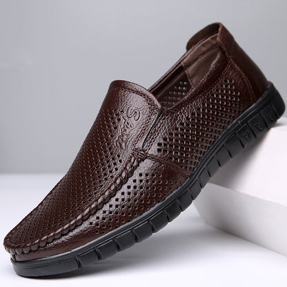 Każda para z 50% zniżką! 【38-45】Męskie buty casualowe, skóra naturalna, miękka podeszwa, z perforowanymi detalami