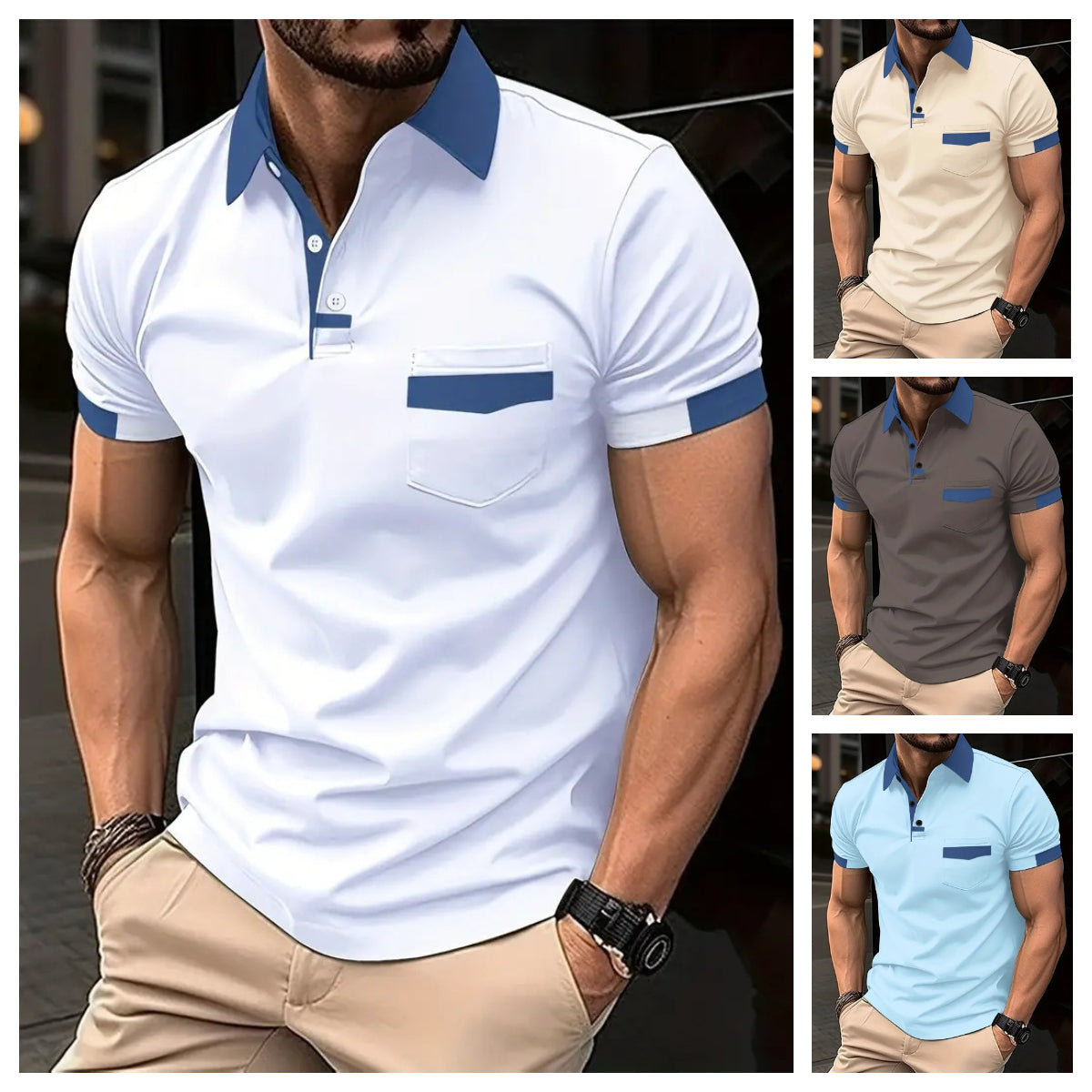 👔✨【S-3XL】Elegantna nova muška ležerna polo majica s ovratnikom na spuštanje i gumbima, jednobojna.