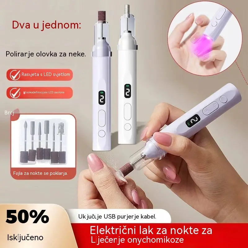💅Električna turpija za nokte 2 u 1 s LED lampom (lampa za sušenje + 5 nastavaka za poliranje)