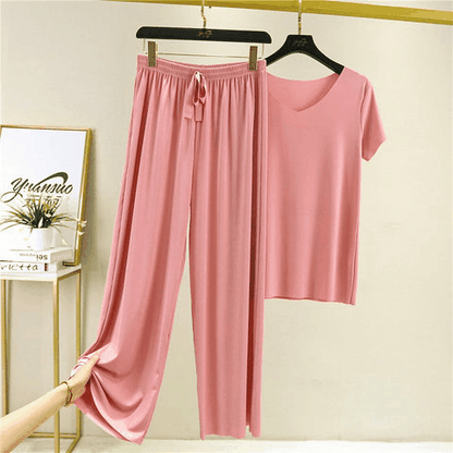 🔥Proizvodi od meke svile❤️Kratki rukavi + široke pantalone❤️Top + pantalone [dvodijelni set]