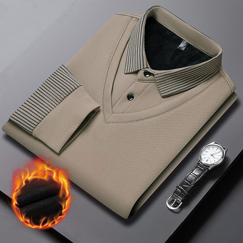 【⚡Obniżka 120 zł】【M-4XL】Dwukolorowa koszulka POLO z paskami i efektem fałszywej warstwy