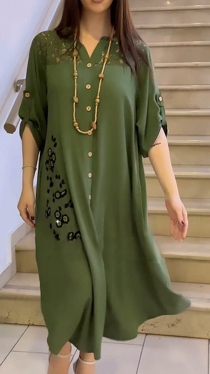 【🔥Gorąca wyprzedaż】👗Nowa modna sukienka z guzikami w kształcie litery A, literacka, retro, elegancka, o prostym designie